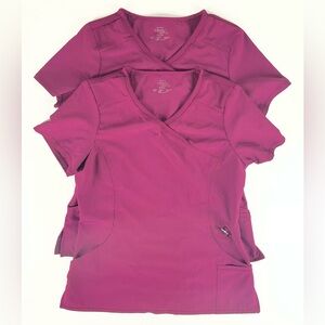 LOT of 2 Cherokee Infinity Burgundy Wine Mock Wrap Scrub Tops Women’s Medium